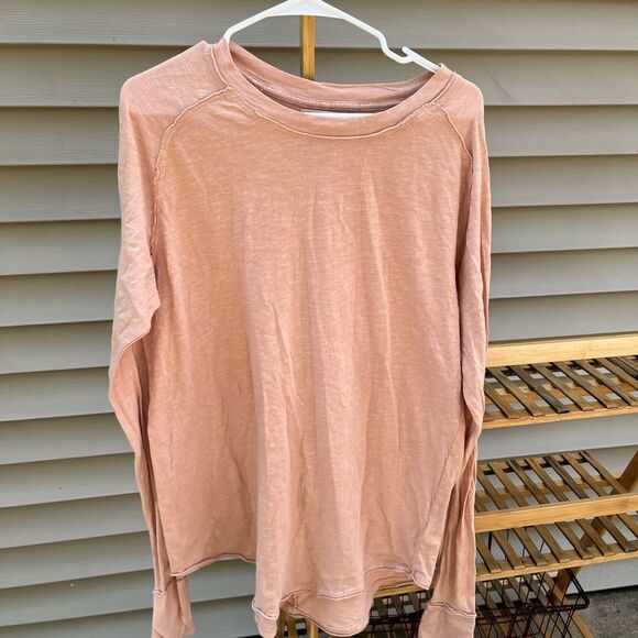 free people || peach long sleeve womans small dress lounge wear oversized shirt - Picture 6 of 6